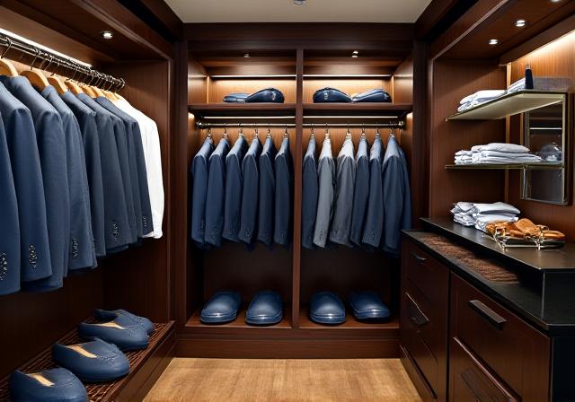 Georganiseerde luxe herengarderobe analyse